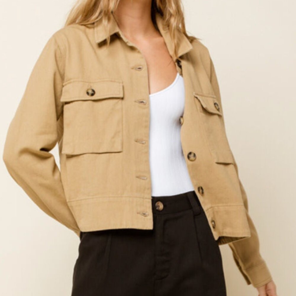 West of Melrose Shacket Tan Women Size Large Long Sleeved